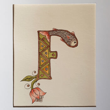 Drawing titled "Initial Letter F, M…" by Ekaterina Andreeva, Original Artwork, Watercolor