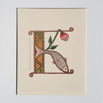 Dessin intitulée "Letter K, Medieval…" par Ekaterina Andreeva, Œuvre d'art originale, Aquarelle
