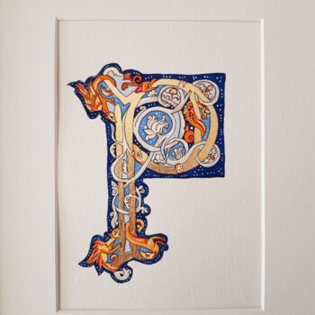绘画 标题为“Letter P with Drago…” 由Ekaterina Andreeva, 原创艺术品, 水粉
