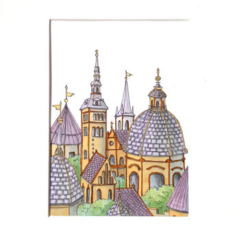 Dibujo titulada "Fairy town, Medieva…" por Ekaterina Andreeva, Obra de arte original, Rotulador