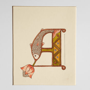 Dessin intitulée "Initial Letter A, M…" par Ekaterina Andreeva, Œuvre d'art originale, Aquarelle