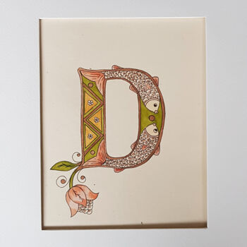 Dessin intitulée "Initial Letter D, M…" par Ekaterina Andreeva, Œuvre d'art originale, Aquarelle