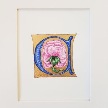 Peinture intitulée "Letter A with rose,…" par Ekaterina Andreeva, Œuvre d'art originale, Aquarelle