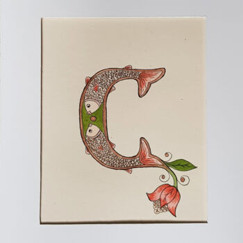 Pintura intitulada "Initial Letter С, M…" por Ekaterina Andreeva, Obras de arte originais, Aquarela