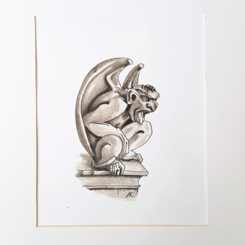 Dessin intitulée "Gargoyle#2, medieva…" par Ekaterina Andreeva, Œuvre d'art originale, Marqueur