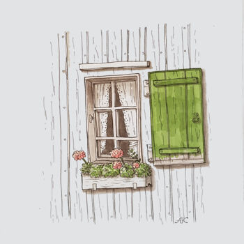 Drawing titled "Norwegian window in…" by Ekaterina Andreeva, Original Artwork, Marker