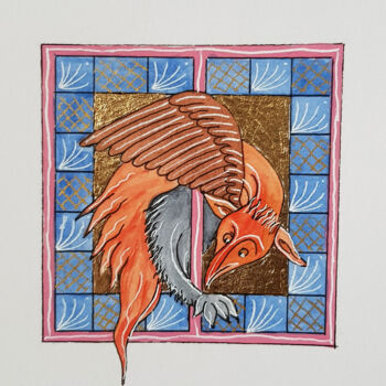 Dessin intitulée "Medieval dragon, me…" par Ekaterina Andreeva, Œuvre d'art originale, Aquarelle