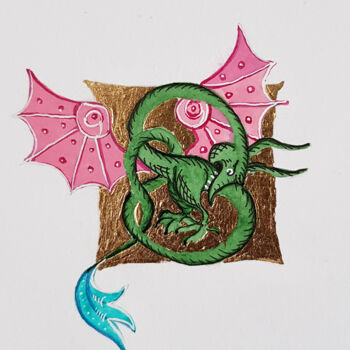 Dessin intitulée "Medieval dragon wit…" par Ekaterina Andreeva, Œuvre d'art originale, Aquarelle