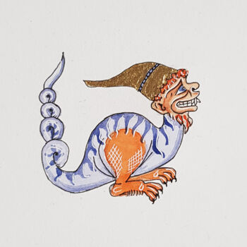 Dessin intitulée "Medieval dragon wit…" par Ekaterina Andreeva, Œuvre d'art originale, Aquarelle