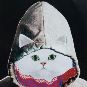 Collages intitolato "Cute cat" da Ekaterina Anikina, Opera d'arte originale, Collages