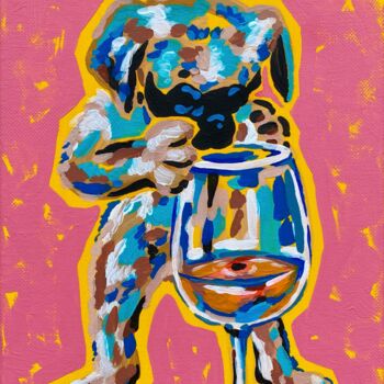 Картина под названием "The drunken pug" - Ekaterina Baranova, Подлинное произведение искусства, Акрил Установлен на Деревянн…