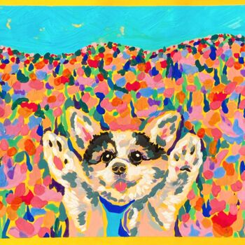 Pittura intitolato "Happy Dog" da Ekaterina Baranova, Opera d'arte originale, Gouache