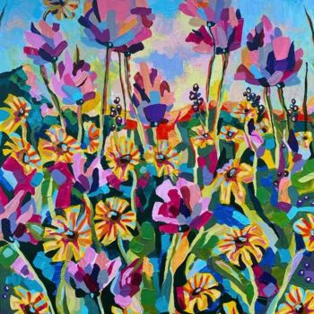 Картина под названием "Charming Flowers" - Ekaterina Baranova, Подлинное произведение искусства, Акрил Установлен на Деревян…