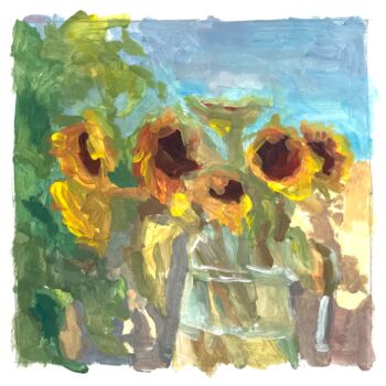 Painting titled "Sunflowers" by Ekaterina Belukhina, Original Artwork, Gouache