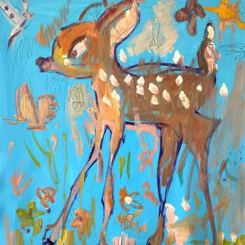 Painting titled "Bambi" by Ekaterina Belukhina, Original Artwork, Oil Mounted on Wood Stretcher frame