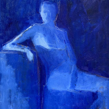 Картина под названием "Sitting blue II" - Ekaterina Belukhina, Подлинное произведение искусства, Масло Установлен на Деревян…