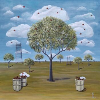 Картина под названием "Яблоки падают в небо" - Екатерина Бесполова, Подлинное произведение искусства, Акрил Установлен на Де…