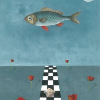 Картина под названием "Маковая рыбка" - Екатерина Бесполова, Подлинное произведение искусства, Акрил Установлен на Деревянна…
