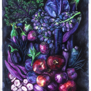 Peinture intitulée "Фиолетовый натюрморт" par Ekaterina Bokalo, Œuvre d'art originale, Aquarelle