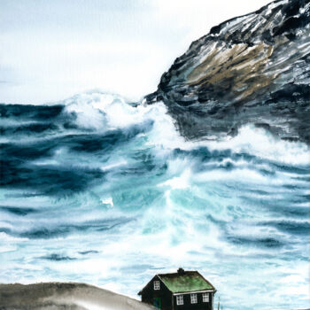Peinture intitulée "Ocean. Faroe islands" par Ekaterina Gamzaeva, Œuvre d'art originale, Aquarelle
