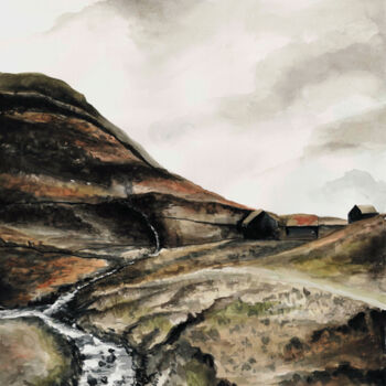 Painting titled "Mountain river" by Ekaterina Gamzaeva, Original Artwork, Watercolor
