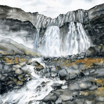 Painting titled "Fossa Waterfall/WAT…" by Ekaterina Gamzaeva, Original Artwork, Watercolor