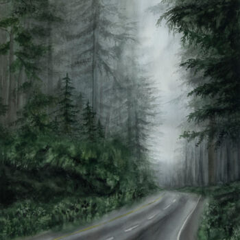 Картина под названием "Dark forest" - Екатерина Гамзаева, Подлинное произведение искусства, Акварель