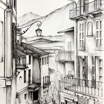 Desenho intitulada "Narrow streets" por Ekaterina Gamzaeva, Obras de arte originais, Tinta