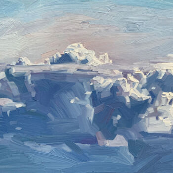Painting titled "Clouds No.1" by Ekaterina Glazkova, Original Artwork, Oil Mounted on Wood Stretcher frame