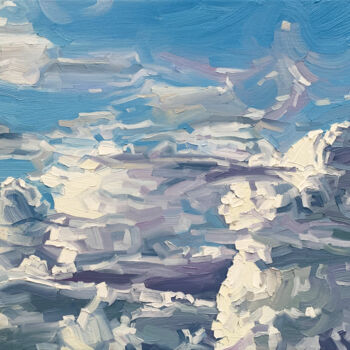 Painting titled "Clouds No.4" by Ekaterina Glazkova, Original Artwork, Oil Mounted on Wood Stretcher frame