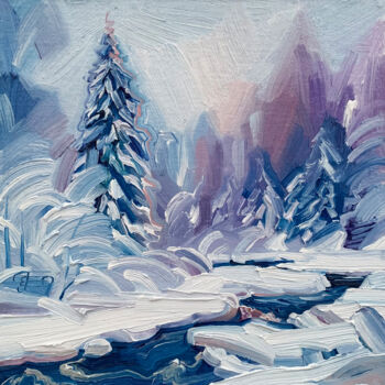 Painting titled "River in a snowy fo…" by Ekaterina Glazkova, Original Artwork, Oil