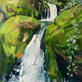 Malarstwo zatytułowany „Waterfall No.1” autorstwa Ekaterina Glazkova, Oryginalna praca, Olej Zamontowany na Drewniana rama n…