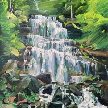 Картина под названием "Waterfall No.2" - Ekaterina Glazkova, Подлинное произведение искусства, Масло Установлен на Деревянна…