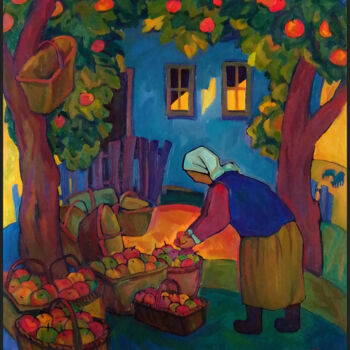 Malerei mit dem Titel "Триптих Сельская жи…" von Ekaterina Ivanova, Original-Kunstwerk, Öl