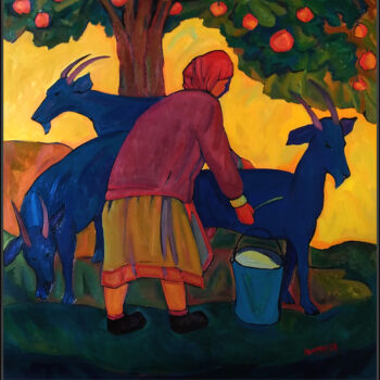 Peinture intitulée "Триптих Сельская жи…" par Ekaterina Ivanova, Œuvre d'art originale, Huile