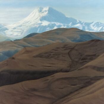 Painting titled "Mountains" by Ekaterina Kusmartseva, Original Artwork, Oil Mounted on Wood Stretcher frame