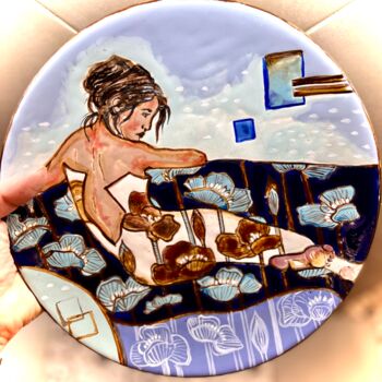 Картина под названием "Дама на диване/фарф…" - Ekaterina Larina, Подлинное произведение искусства, Пигменты