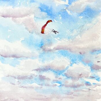 Painting titled "Skydiver" by Ekaterina Larina, Original Artwork, Watercolor