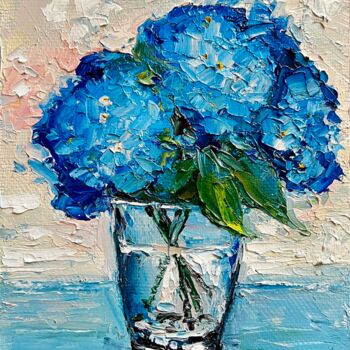 Pintura intitulada "Blue bouquet - smal…" por Ekaterina Larina, Obras de arte originais, Óleo Montado em Armação em madeira