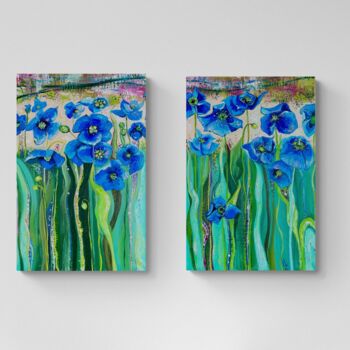 Pintura titulada "Blue anemones dipty…" por Ekaterina Larina, Obra de arte original, Oleo Montado en Bastidor de camilla de…