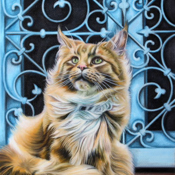 Peinture intitulée "Red cat" par Ekaterina Perepeliatnik, Œuvre d'art originale, Huile