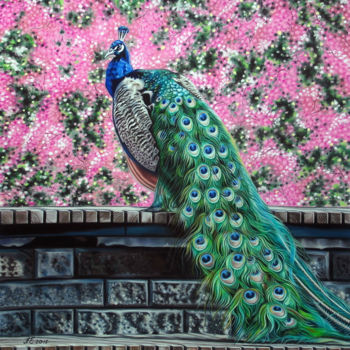 Painting titled "peacock" by Ekaterina Perepeliatnik, Original Artwork, Pastel