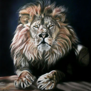 Schilderij getiteld "Lion" door Ekaterina Perepeliatnik, Origineel Kunstwerk, Pastel