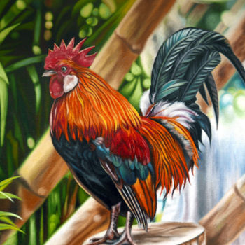 Картина под названием "cock" - Ekaterina Perepeliatnik, Подлинное произведение искусства, Масло