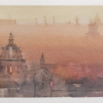 Schilderij getiteld "Sunset in Rome" door Ekaterina Pytina, Origineel Kunstwerk, Aquarel