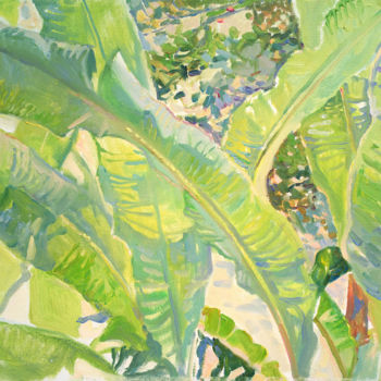 Painting titled "Banana leaves" by Ekaterina Romanova, Original Artwork, Oil