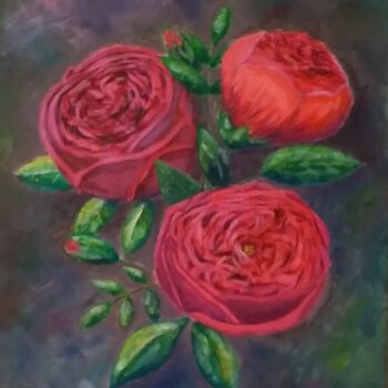 Pintura intitulada "Roses peony." por Ekaterina Suvorova, Obras de arte originais, Acrílico Montado em Armação em madeira
