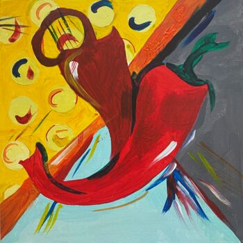 Malerei mit dem Titel "Peppers" von Ekaterina Timofeeva, Original-Kunstwerk, Acryl