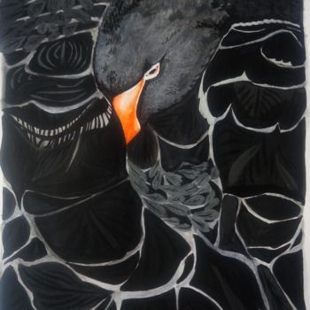 Pintura intitulada "Черный лебедь" por E G, Obras de arte originais, Guache