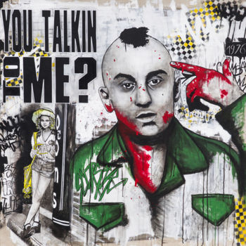 Schilderij getiteld "You Talkin To Me" door Eklektik Art, Origineel Kunstwerk, Acryl Gemonteerd op Frame voor houten brancard
